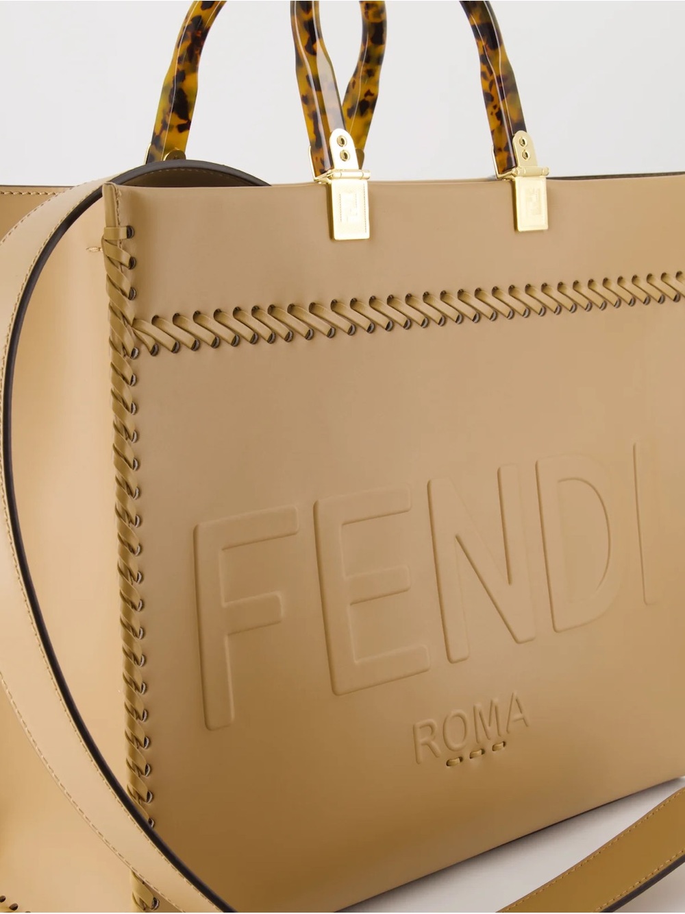 NWT Fendi Sunshine Leather Tote with Tortoiseshell Handles Braided Trim